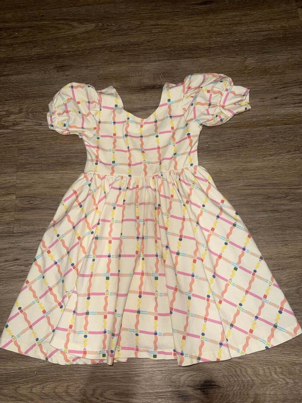 Ollie Jay puff-sleeve twirl dress Squiggle Pattern Colorful Pastel Size 4